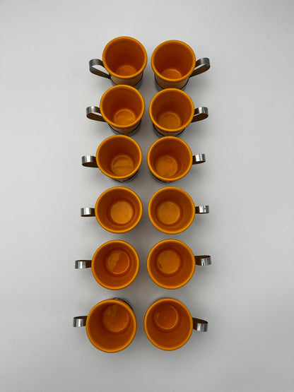 Tasses à Café Ocre Céramique et Inox, Inoxriv, Italie, 1970