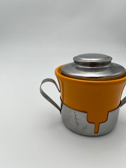 Tasses à Café Ocre Céramique et Inox, Inoxriv, Italie, 1970