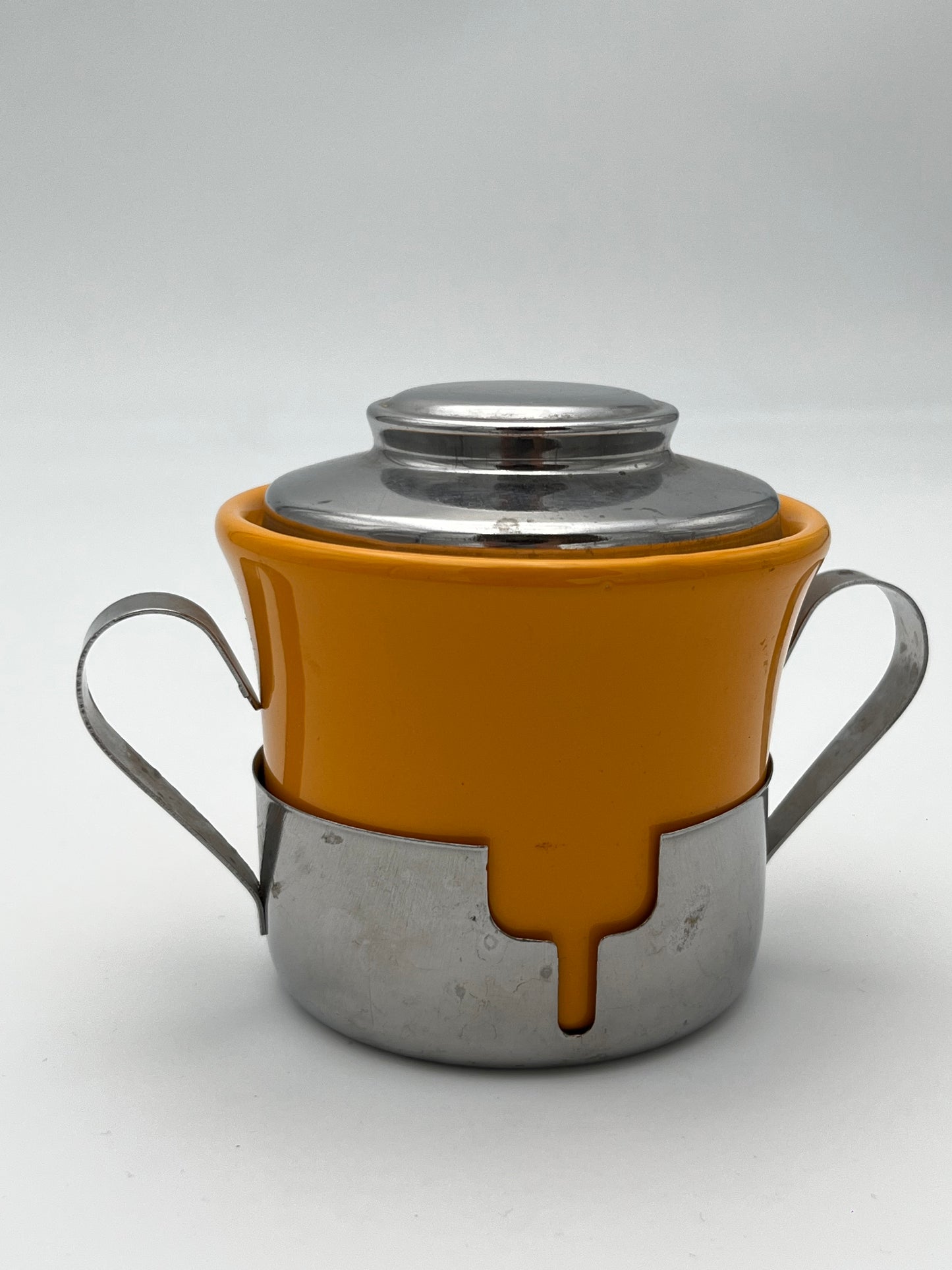 Tasses à Café Ocre Céramique et Inox, Inoxriv, Italie, 1970