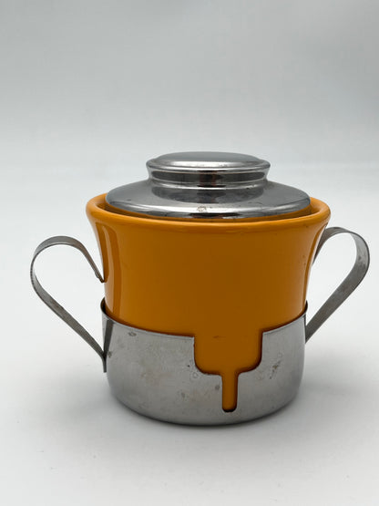 Tasses à Café Ocre Céramique et Inox, Inoxriv, Italie, 1970