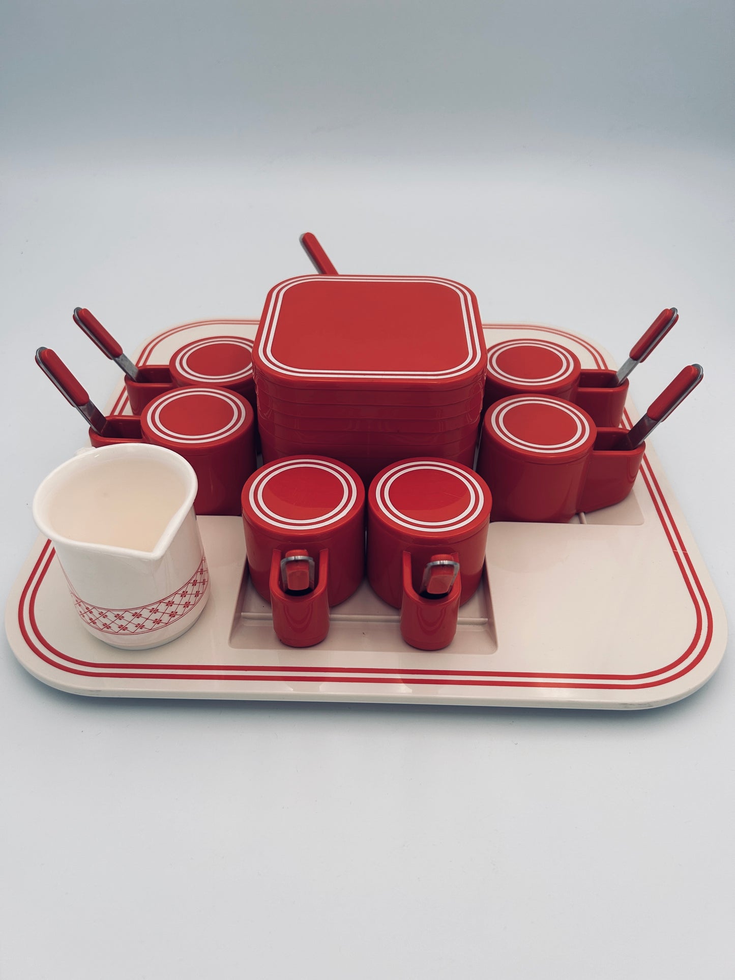 Service à café space age rouge, Pino Spagnolo, Biesse, 70s