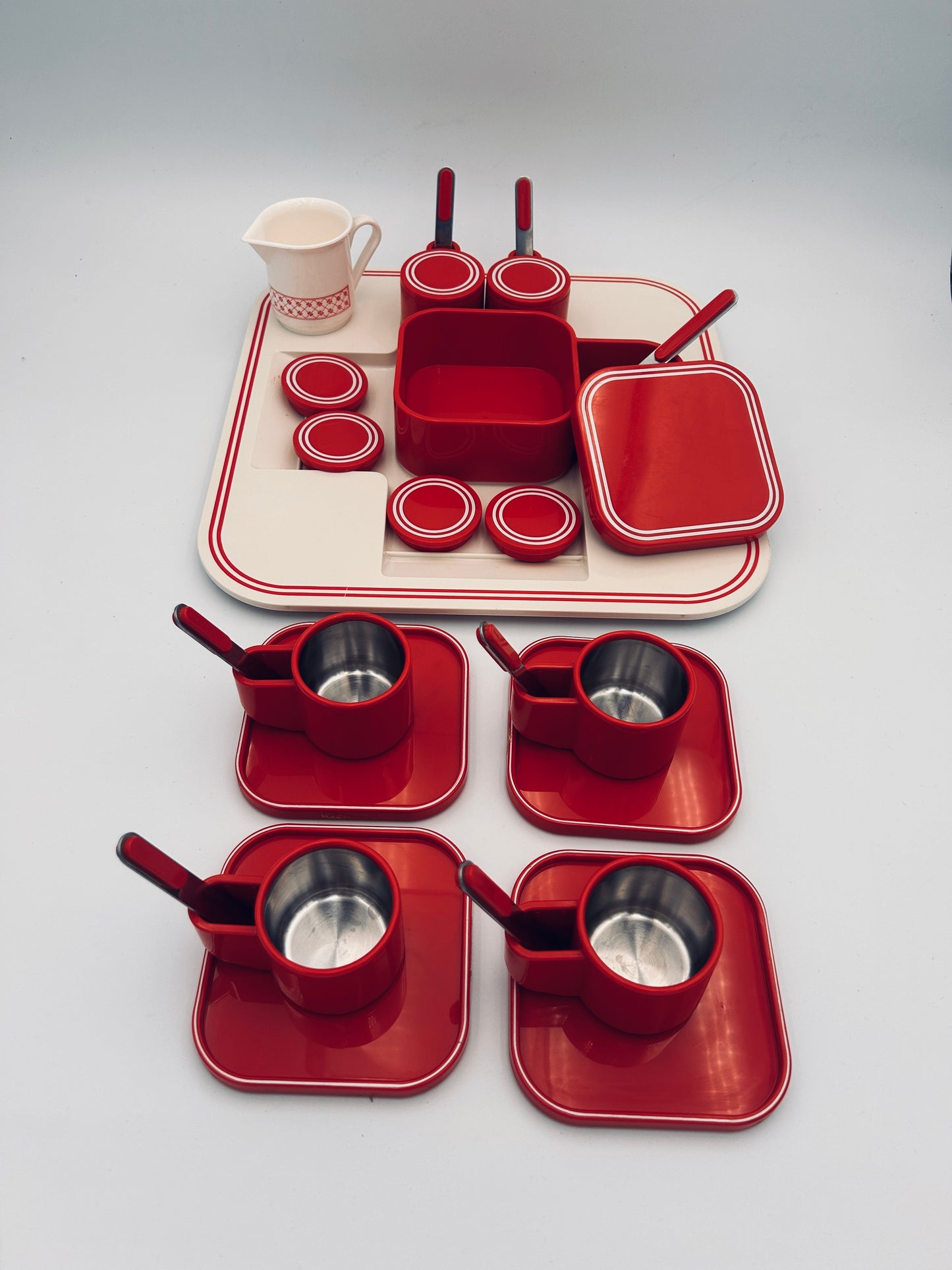 Service à café space age rouge, Pino Spagnolo, Biesse, 70s